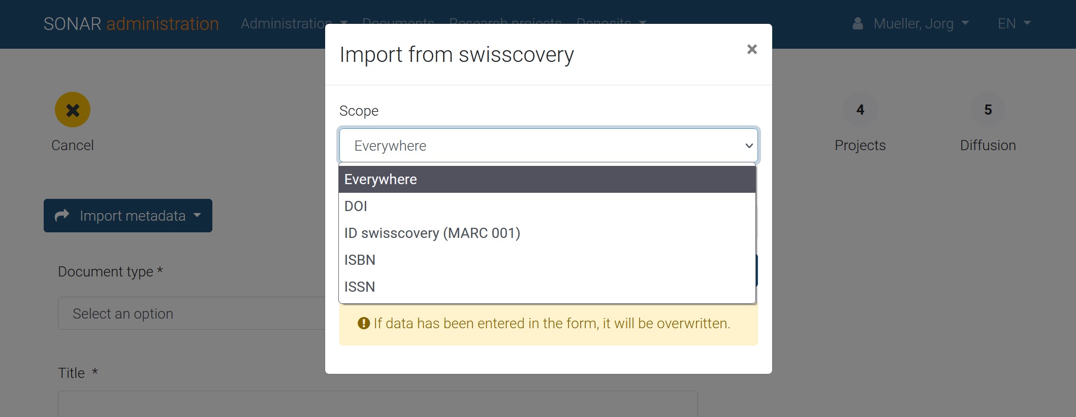 Import from swisscovery: various search options